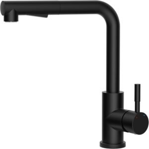 Grifo de Cocina, Grifo de Cocina con Rociador Extraíble, Grifos de Cocina Fregadero Monomando, Giratorio 360°, dos Funciones de Rociado, Grifo para Lavabo de Baño, Grifo Fregadero, Negro