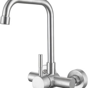 ONECE Grifo Cocina en la Pared 11CM (±1.5cm) Distancia Entre Orificios de Montaje, Grifos Cocina de Pared Giratorio a 360​°, Mezclador Monomando de Fregadero Acero Inoxidable 304, Aireador Extraíble