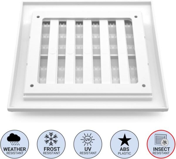 H&C VENT Rejilla Ventilación de 150 x 150mm │ Extractor de Baño Cocina │ Rejilla Aire Acondicionado Conductos Pared AC Ventilador Tubo PVC │ Cubiertas de Ventilacion con cierre regulable y Mosquitera - Image 3