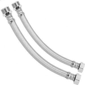 Fiterra 2 Latiguillo Flexible Fontanería para Grifo de Acero Inoxidable para Baños Duchas Lavabos Inodoros Fregaderos Cocina Calidad Profesional Varias Medidas Instalación Agua (2, M1/2" H1/2" 100cm)