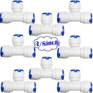 CESFONJER 3/8" Tipo T de conexión rápida Purificadores de agua Accesorios de tubo, Conectores de ajuste a presión, para sistema de ósmosis inversa RO (8 Pcs)