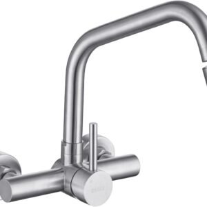 ONECE Grifo Cocina en la Pared con 2 Modos, Grifos Cocina de Pared con Rociador de Caño Giratorio, Mezclador Monomando con Salida de Agua Giratorio de 360°, Acero Inoxidable 304, Aireador Extraíble