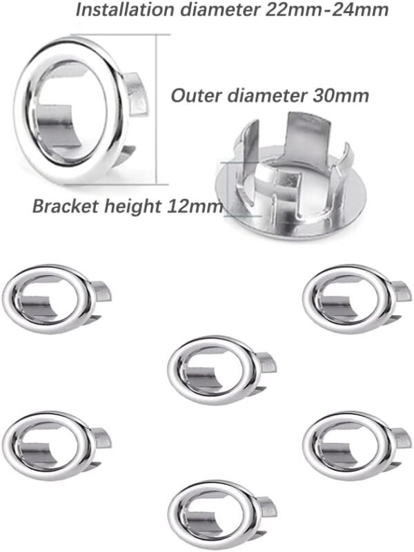 Anillo de Desbordamiento de Fregadero, 6 Pcs el Plastico Cubierta de Anillo de Rebosadero de Fregaderos, Anillo Hueco Orificio Tapa Redonda, para Desagüe de Lavabo para Baño o Cocina (Plata) - Image 2