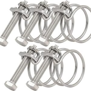 Abrazaderas de manguera de doble alambre de 45-50 mm, clips de manguera de acero inoxidable 201, cierre universal de tubo de fontanería (paquete de 5)