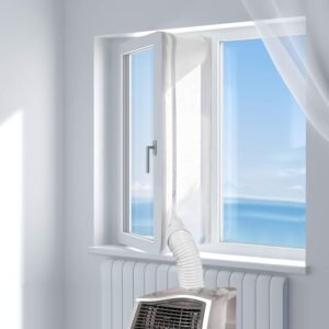 HOOMEE 300 cm Cubierta Aislante de Tela para Ventanas para Aparatos De Aire Acondicionado Portátiles y Secadoras. Fácil Instalación con Cremallera y Cinta Adhesiva. Evita Aire Caliente