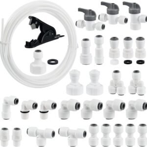 FOROREH juego de 30 conectores universales de tubo entrada agua, manguera nevera de 10m, accesorio de filtro agua RO, conector recto de 6 mm tubería de agua (combo tipo Y+T+I+L + válvula de apagado)