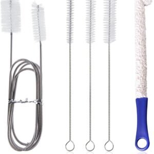 Juego de 5 cepillos de limpieza, cepillo de tubo de acero inoxidable de doble cara, cepillo de limpieza de mango largo de acero inoxidable, cepillo de esponja, adecuado para tuberías, lavabos,