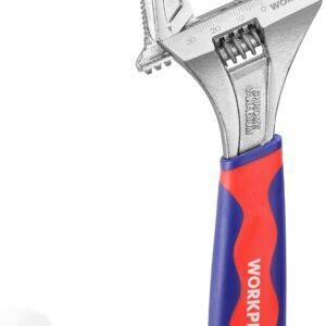 WORKPRO Llave Inglesa 200 mm, Llave Ajustable 2 en 1 de Apertura Extra Ancha de 42 mm, Llave Ajustable para Fontanería, Agarre Suave