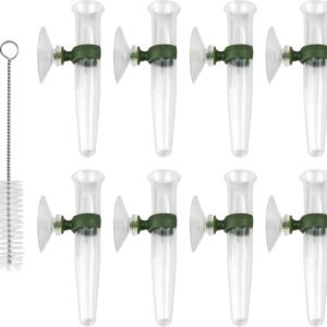 CiShow 8 tubos para orquídeas, tubos de agua, tubos de flores de plástico transparente, con ventosa, tubo de flores de plástico con ventosa (con cepillo de limpieza)