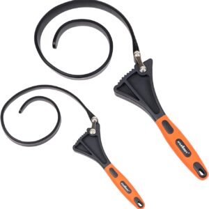 Brimix 2 pcs llave de goma correa ajustable multiuso tipo cinturón, herramienta profesional para filtro de aceite, tubos, tuberia, abre bote, fontanería, manguera