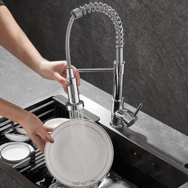 STANEW Grifo de Cocina Con Alcachofa Giratoria de 360°, Grifo de Cocina Con Muelle, Grifo Cocina Extraible, 2 Modos de Pulverización (Latón, cromado) - Image 8