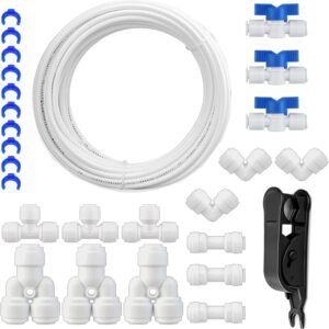 HUAZIZ Tubo de Suministro de Agua para Frigorífico de 10 Meter Tubo de Agua para Nevera con kit de Accesorios de Conector para Refrigerador Doble de Estilo Europeo (Tubo de 1/4 de Pulgada)
