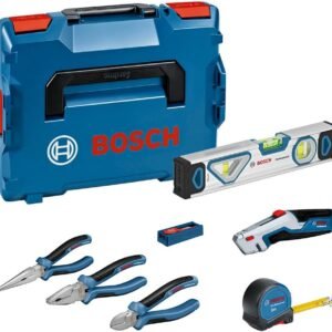 Bosch Professional set de 13 herramientas manuales (incl. 2 alicates, 1 cúter, 1 cinta métrica, 1 nivel de 25 cm, 1 navaja, 10 hojas de repuesto, en L-BOXX)