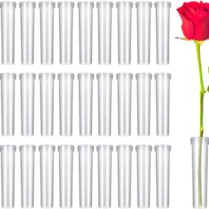 Kellegour 100 Piezas de Tubos de Agua de Flores Transparentes,Tubos de Agua Florales Reutilizables,Tubos de Flores de Plástico con Tapa de Silicona para Arreglos Florales,Flores Plantas(72x18mm)