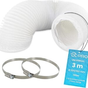 DL-pro 3m Tubo flexible de salida de aire Ø 100 / 102mm para aire acondicionado,secadora de ropa y campana extractora de cocina acompañado con dos abrazaderas de acero