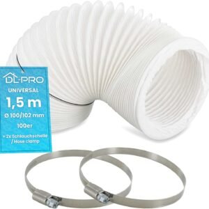 DL-pro 1,5 m Tubo flexible de salida de aire Ø 100 / 102mm para aire acondicionado,secadora de ropa y campana extractora de cocina acompañado con dos abrazaderas de acero