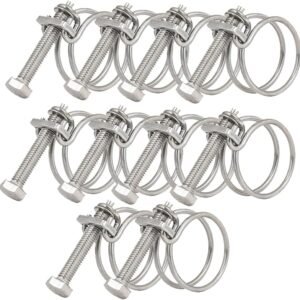 Abrazaderas de manguera de doble alambre de 28-32 mm, clips de manguera de acero inoxidable 201, cierre universal de tubo de fontanería (paquete de 10)