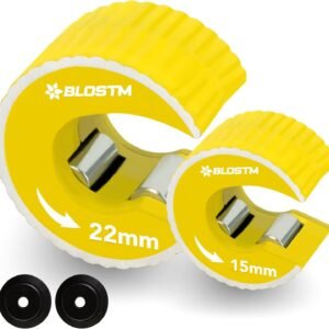 BLOSTM Juego de cortadores de tubos de cobre de 2 a 15 mm y cortador de tubos de 22 mm con cuchilla de acción giratoria para fontanería/bricolaje, con 2 ruedas de corte de repuesto