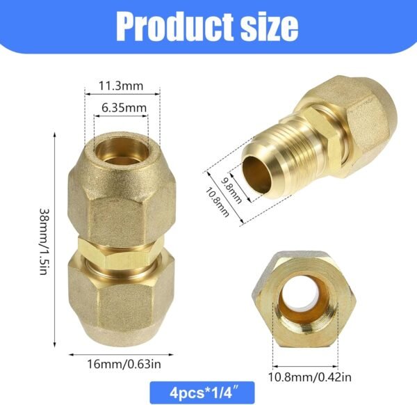 GZLFH Juego de 4 conectores para aire acondicionado dividido, conector de tubo de cobre 1/4, rosca de 10,8 mm, conector de conducto climático para diámetro exterior de 6,35 – 6 mm, tubo de cobre