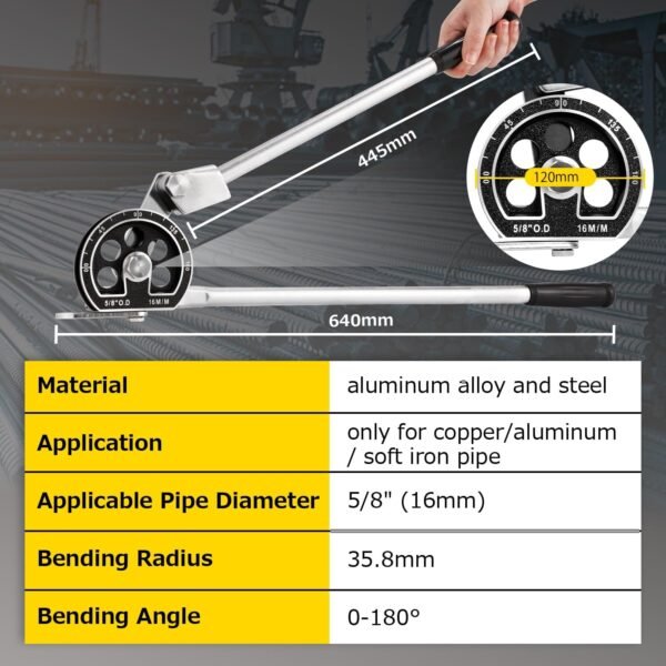 CGOLDENWALL 5/8" Herramienta De Doblado De Tubos Manual OD De Alta Resistencia 0-180 Grados Para Tubos De Cobre y Aluminio y Metales Blandos (16mm) - Image 2