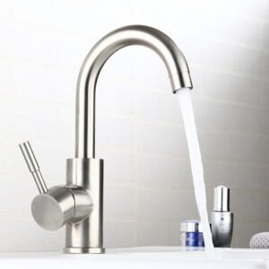 Grifo lavabo alto acero inoxidable monomando agua fria y caliente con mangueras incluidas grifo alto lavabo bañera grifos altos para lavabos grifo lavabo caño alto grifo alto baño curvo