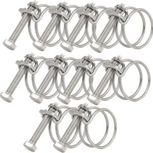 Abrazaderas de manguera de doble alambre de 36-40 mm, 201 clips de manguera de acero inoxidable, cierre universal de tubo de fontanería ajustable (paquete de 10)