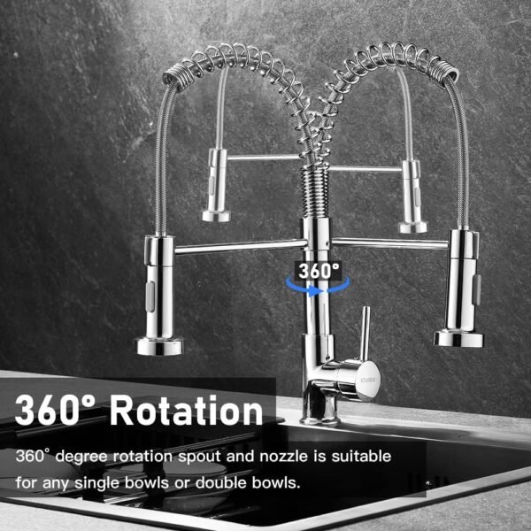 STANEW Grifo de Cocina Con Alcachofa Giratoria de 360°, Grifo de Cocina Con Muelle, Grifo Cocina Extraible, 2 Modos de Pulverización (Latón, cromado) - Image 5