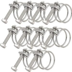 Abrazaderas de manguera de doble alambre de 32 a 36 mm, 201 clips de manguera de acero inoxidable, cierre universal de tubo de fontanería ajustable (paquete de 10)