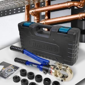 AMZCNC Alicates de crimpado hidráulicos de 12-28 mm de diámetro, herramienta de crimpado de tuberías de cobre para prensa de tuberías de cobre con 5 piezas de cobre de 12, 15, 18, 22, 28 mm y 4 piezas