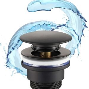 STARBATH PLUS - Desagüe para Lavabo - Válvula Universal de Clic Clac - Color Negro Mate - Compatible con Rebosadero y Sin Rebosadero - Ideal para Baños y Aseos